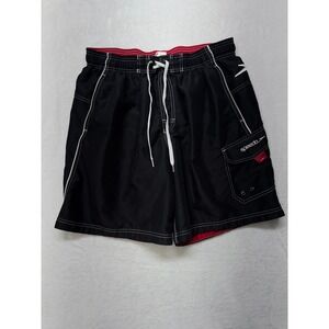 Speedo Mens Swim Trunks Black Red Cargo Pocket Board Shorts Large 7840260